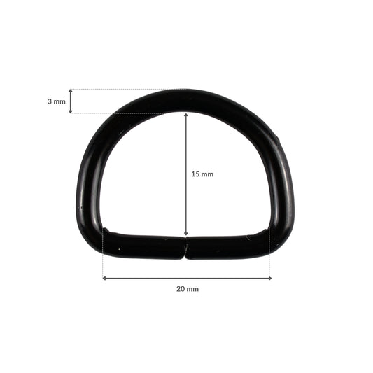 Półkole metalowe - 20/15/3 mm czarny mat 1 szt.