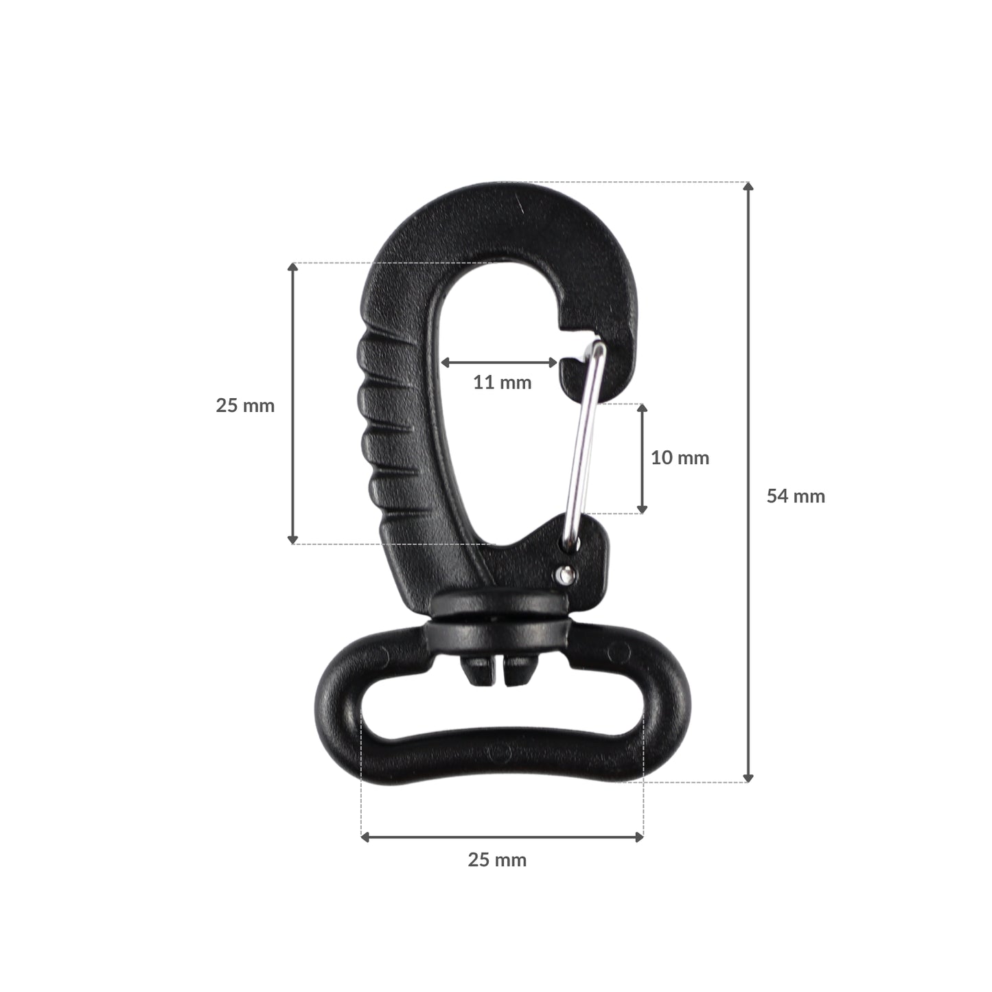 Plastic swivel snap hook - 25 mm black, 1 pc.