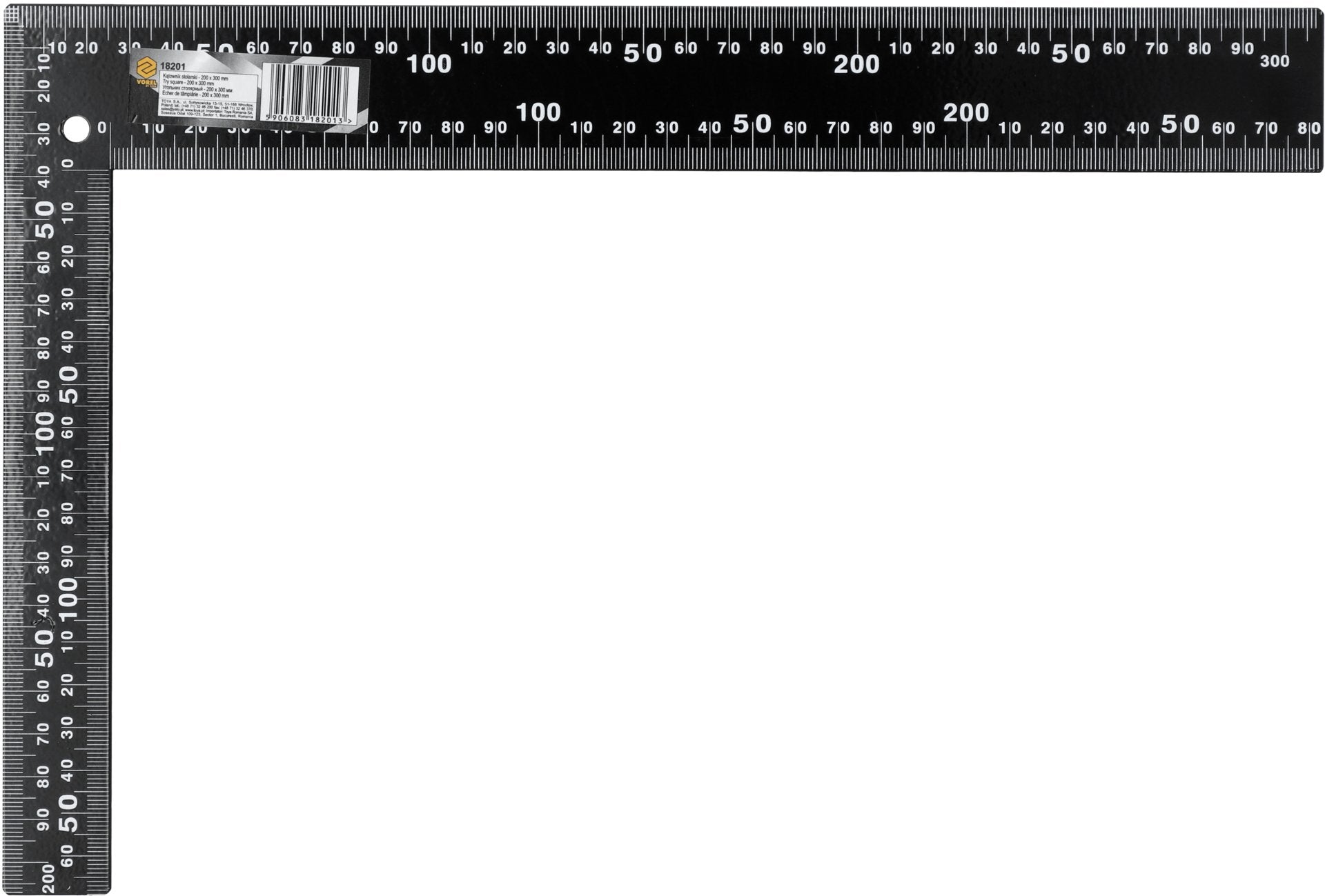 Vorel metal try square - black 300x200 mm