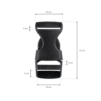 Plastic buckle - 20x51 mm black 1 pc.