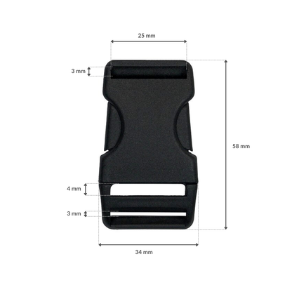 Plastic side release buckle - 25x60 mm black 1 pc.