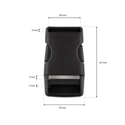 Plastic buckle - 30x67 mm black 1 pc.