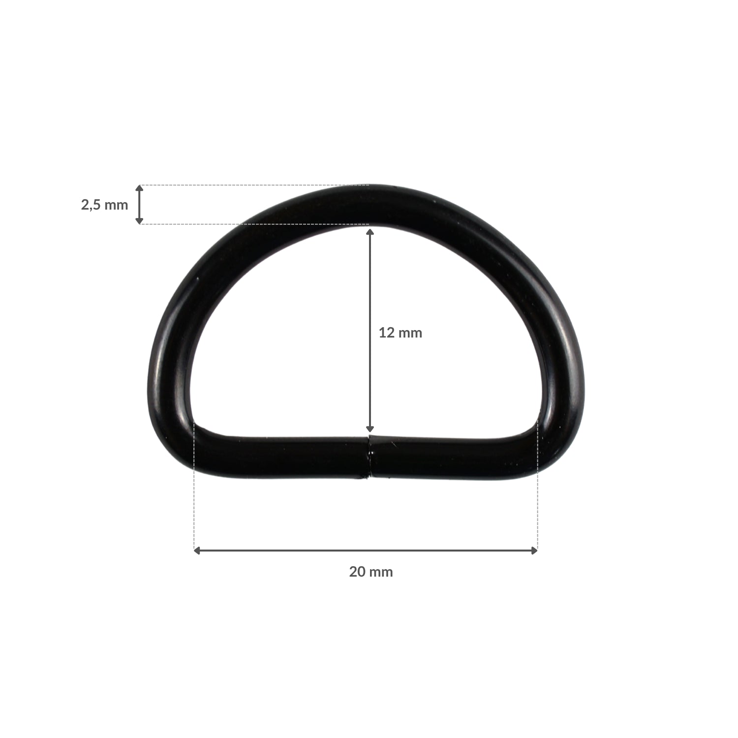 Metal D-ring - 20/12/2,5 mm matte black 1 pc.