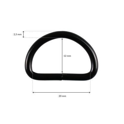 Metal D-ring - 20/12/2,5 mm matte black 1 pc.