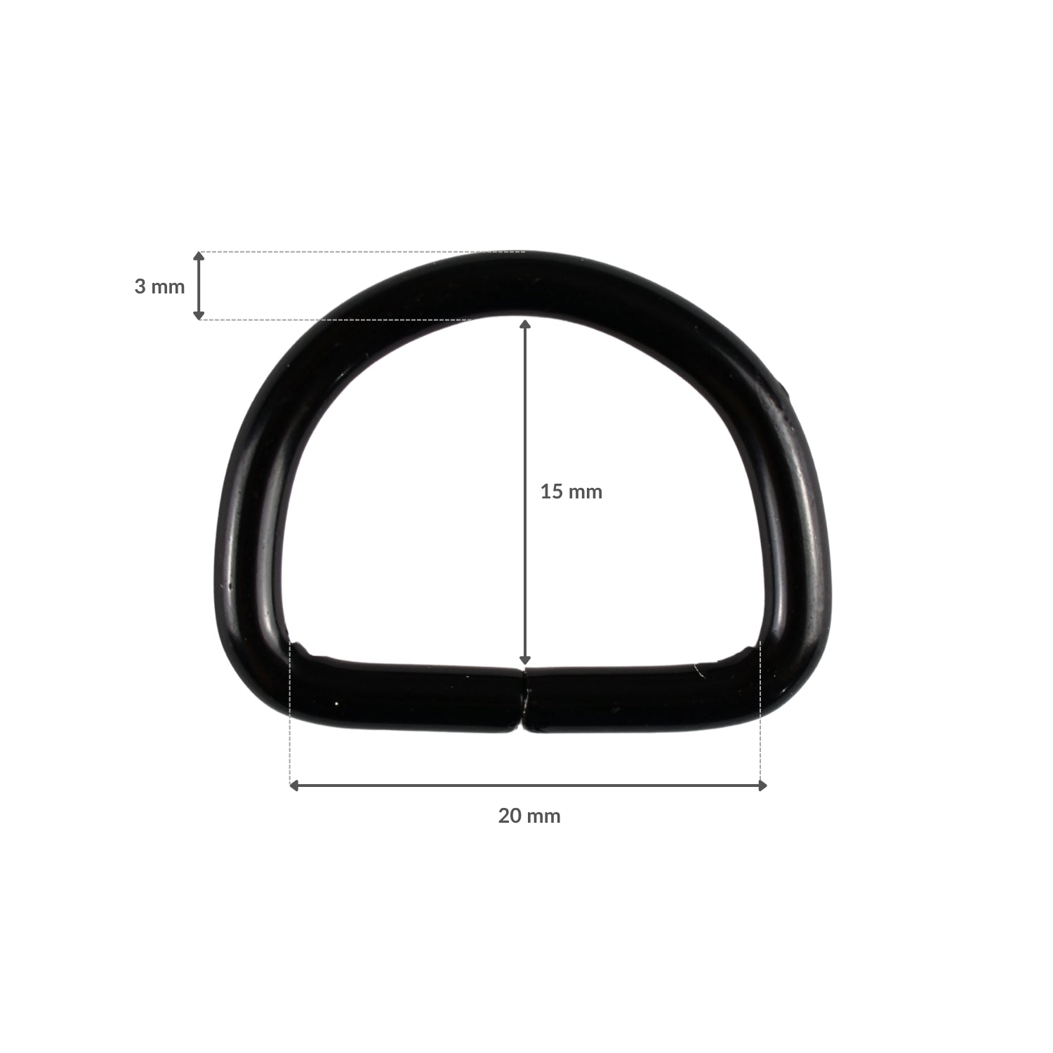 Metal D-ring - 20/15/3 mm matte black 1 pc.