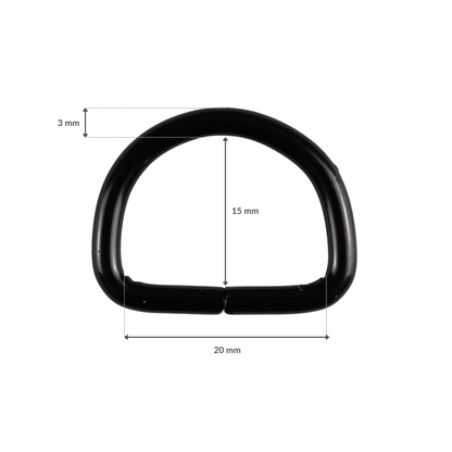 Metal D-ring - 20/15/3 mm matte black 1 pc.
