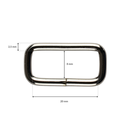 Metal D-ring - 20/8/2.5 mm nickel 1 pc.