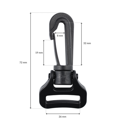 Plastic swivel snap hook - 25 mm black 1 pc.