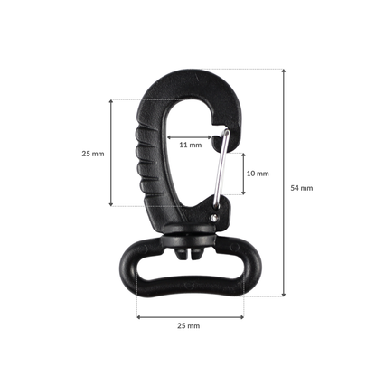 Plastic swivel snap hook - 25 mm black, 1 pc.