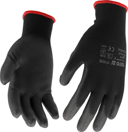 Yato Nylon/PU work gloves - black, size 8